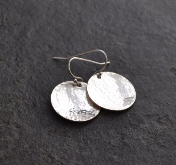Sterling Silver Hammered Disc Earrings, Large