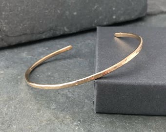 14k Gold Filled Cuff Bracelet: Hammered Stacking Bangle, Unique Mother's Day Gift for Her