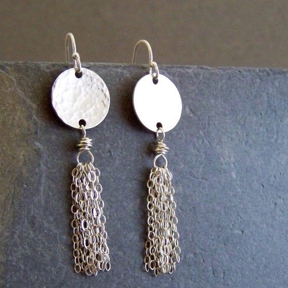 Sterling silver Disc and Tassel Earrings