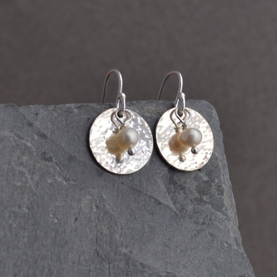 Sterling Silver Disc and Freshwater Pearl Earrings
