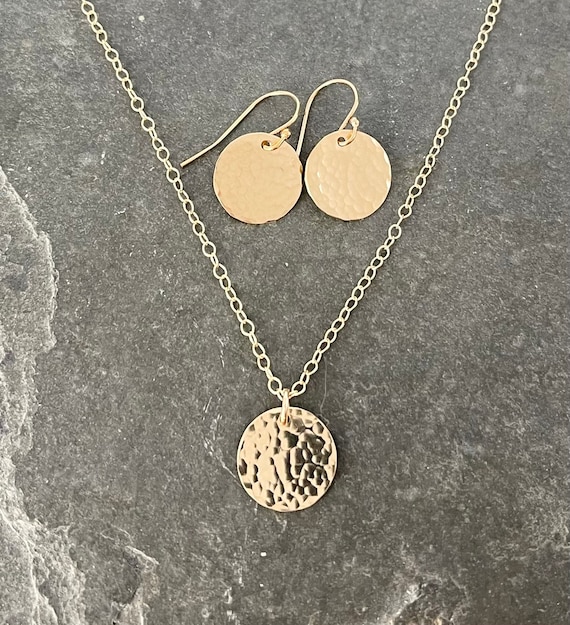 Gold Filled Disc Necklace and Earrings Set