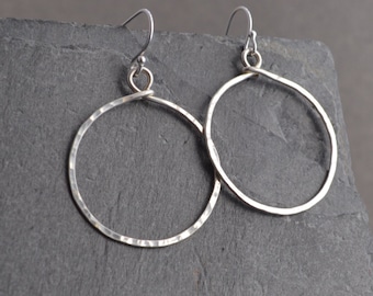 Hammered Sterling Silver Hoop Earrings: Minimalist Everyday Jewelry, Unique Mother's Day Gift for Her
