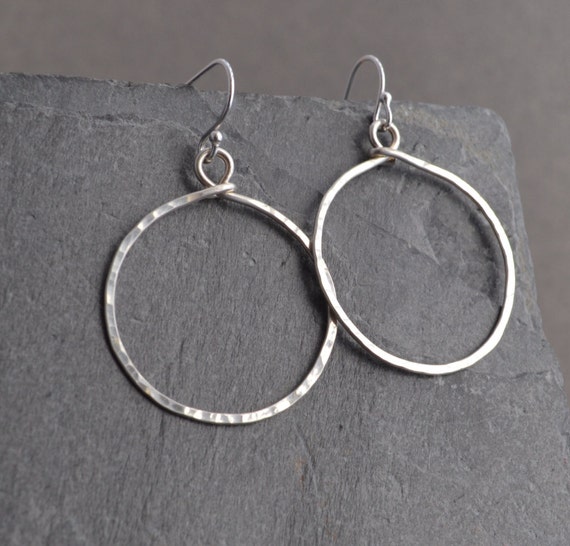 Sterling Silver Hammered Hoop Earrings, Medium