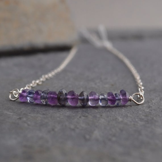 Amethyst and Iolite Gemstone and Sterling Silver Necklace