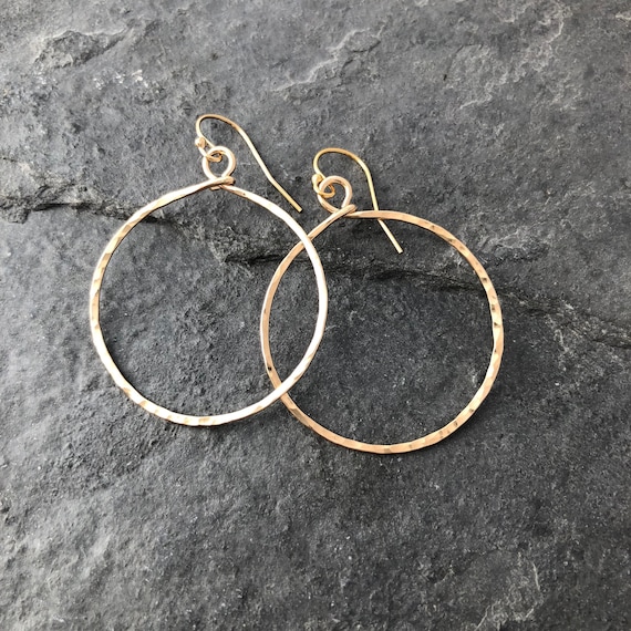 Gold Filled Hammered Hoop Earrings, Large