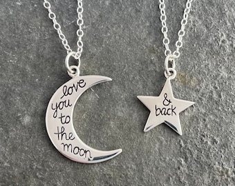 Conjunto de collares de plata de ley para madre e hija: Luna y estrella, regalo único para el Día de la Madre.