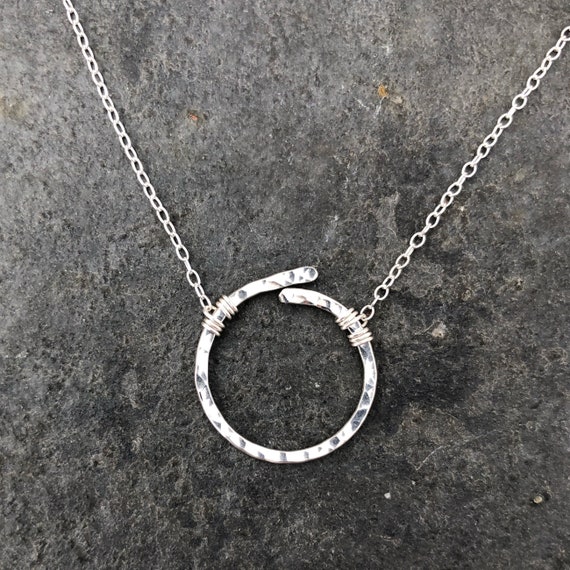 Sterling Silver Hammered Circle Necklace
