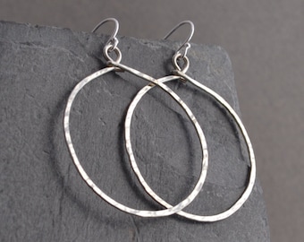 Hammered Sterling Silver Hoop Earrings: Minimalist Everyday Jewelry, Unique Mother's Day Gift for Her
