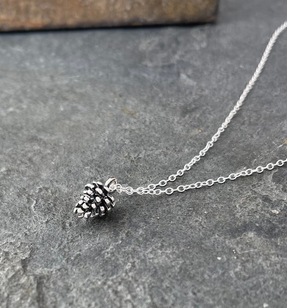 Sterling Silver Pinecone Necklace, Unique Mother's Day gift from daughter, Nature Inspired jewelry, Minimalist Outdoor necklace, forest love