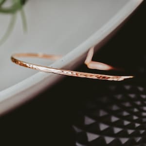 Rose Gold Filled cuff bracelet for women, Unique Mother&#39;s Day gift from daughter, everyday cuff bracelet, skinny cuff hammered texture