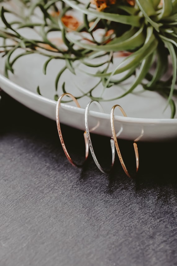 Mixed Metal Cuff Bracelets for women, Unique Mother's Day gift from daughter, everyday skinny stacking bangle bracelets, hammered bracelets