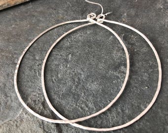 Sterling Silver hoops, Extra extra large, XXL, hammered hoops, Unique Mother's Day Gift for Her, everyday statement hoops, huge hoops