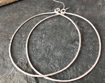 Sterling Silver hoops, Extra extra large, XXL, hammered hoops, Mother's Day gift from daughter, everyday hoop earrings, statement hoops