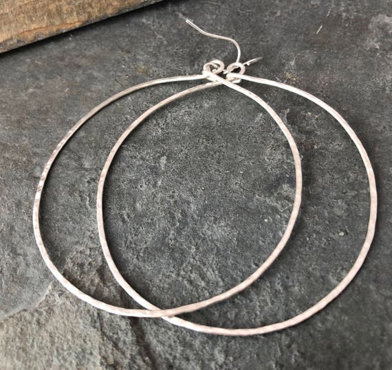 Sterling Silver Hammered Hoops, Extra extra large