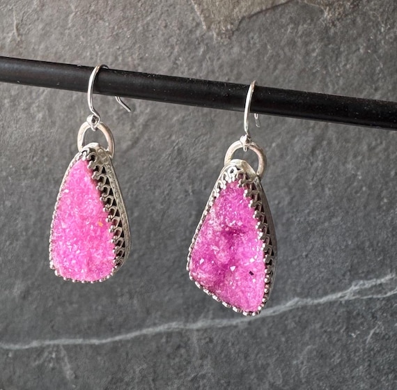Cobalto calcite earrings in sterling silver, sparkly pink earrings, mothers day gift, gift for mother, gift for wife, ships fast, unique
