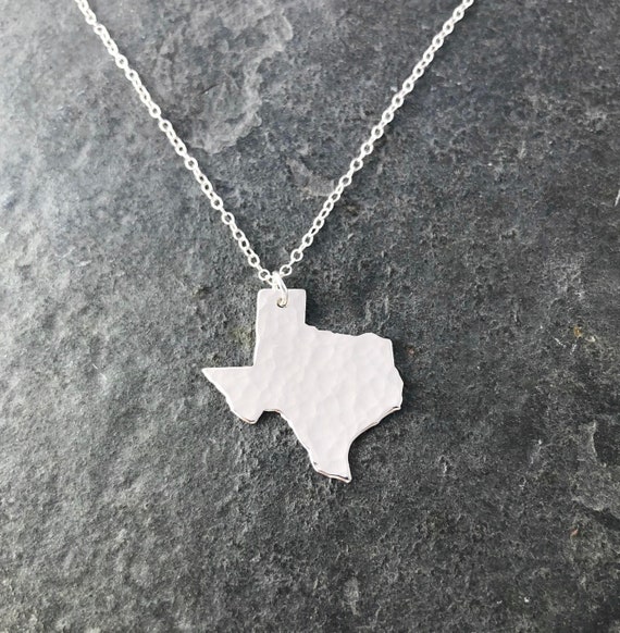 Sterling silver Texas state hammered necklace