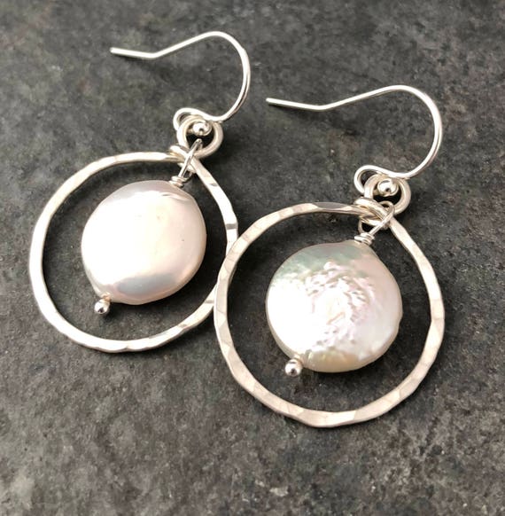 Freshwater Pearl and Sterling Silver Hoop Earrings