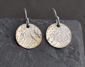 Hammered Sterling Silver Disc Earrings: Minimalist Dangle Jewelry, Unique Mother's Day Gift for Her