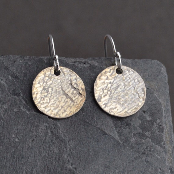 Sterling Silver Hammered Disc Earrings