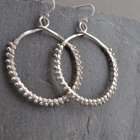 Sterling silver Wire Wrapped Beaded Hoops