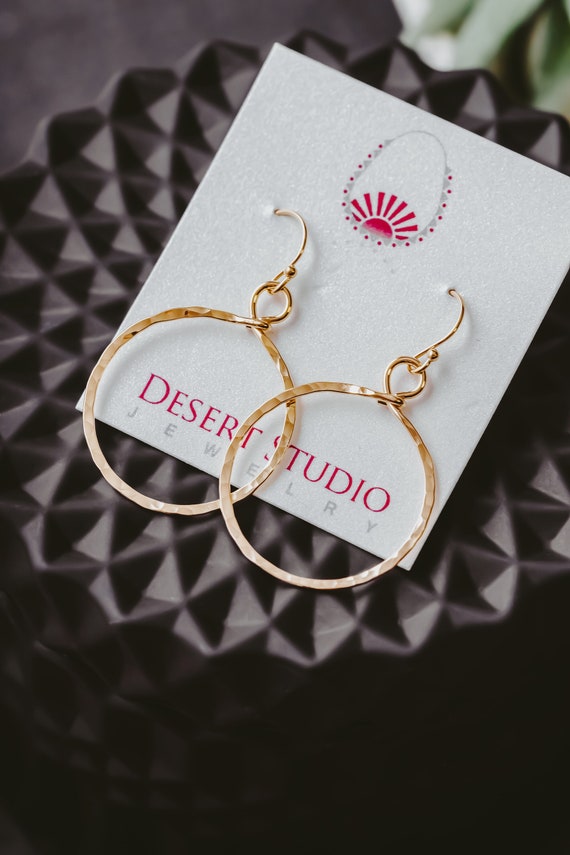 Gold Filled Hammered Medium Hoop Earrings