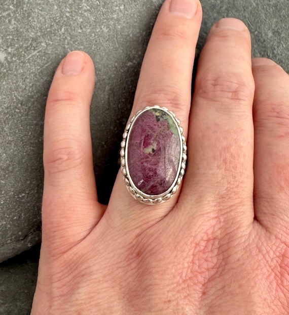 Ruby in Zoisite Statement Ring - Size 7.5 - Unique Valentine's Day Gift