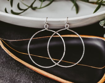 Sterling Silver hoops, Extra large, hammered hoops, Unique Mother's Day Gift for Her, statement hoops, silver hoop earrings