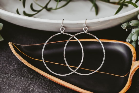 Sterling Silver Hammered Hoops, Extra large