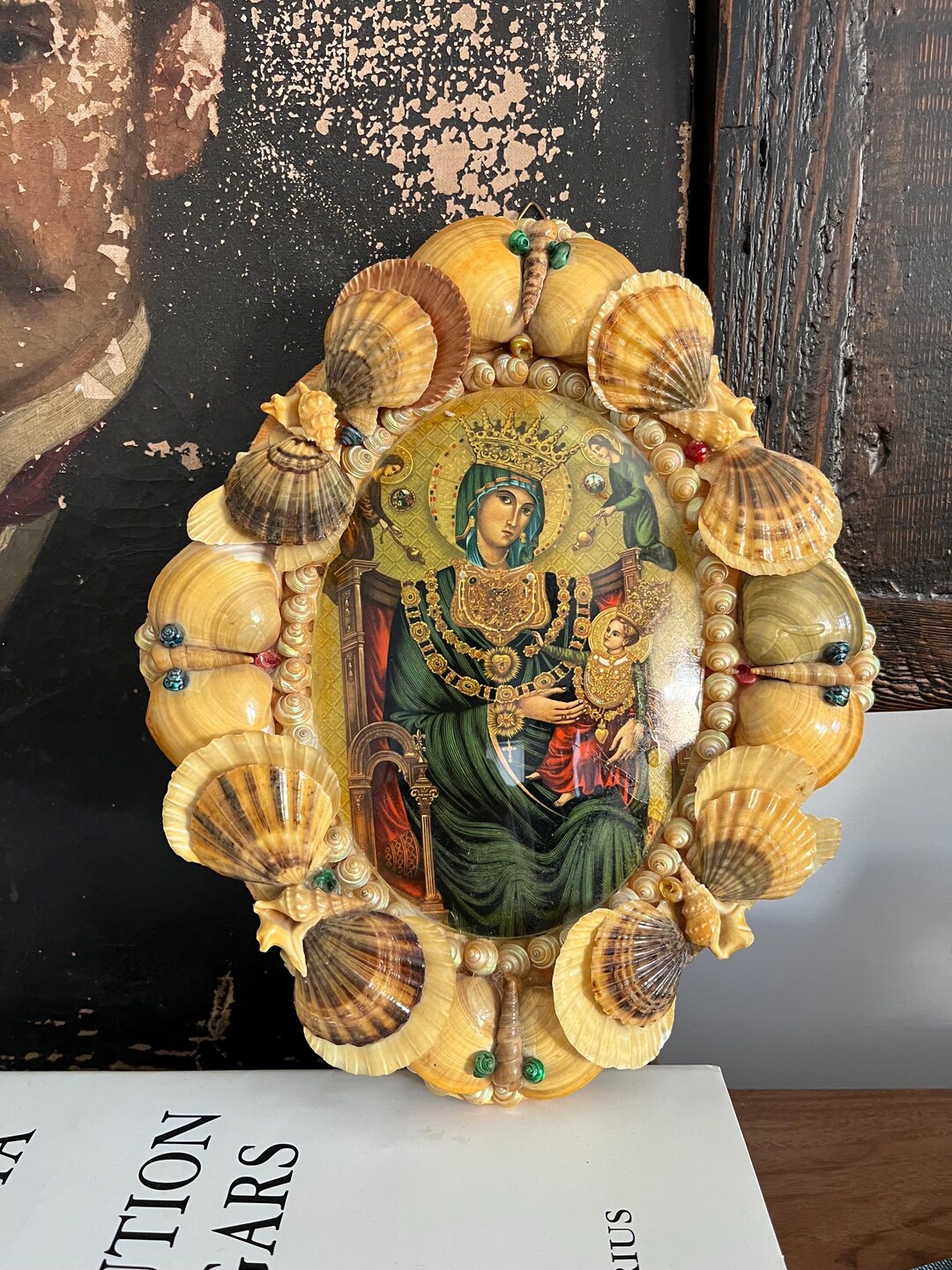 Holy Mary Shell Vintage Religious Shell Art of Holy Family | MCM Souvenir Italy - Etsy