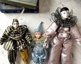 Vintage Pierrot Doll | Ceramic Face, Shimmery Fabric Outfit