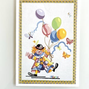 carte de clown vintage | avec enveloppe vierge à l'intérieur | cadeau d'anniversaire | ami carte de voeux | clown heureux nostalgie rétro | ballons papillons