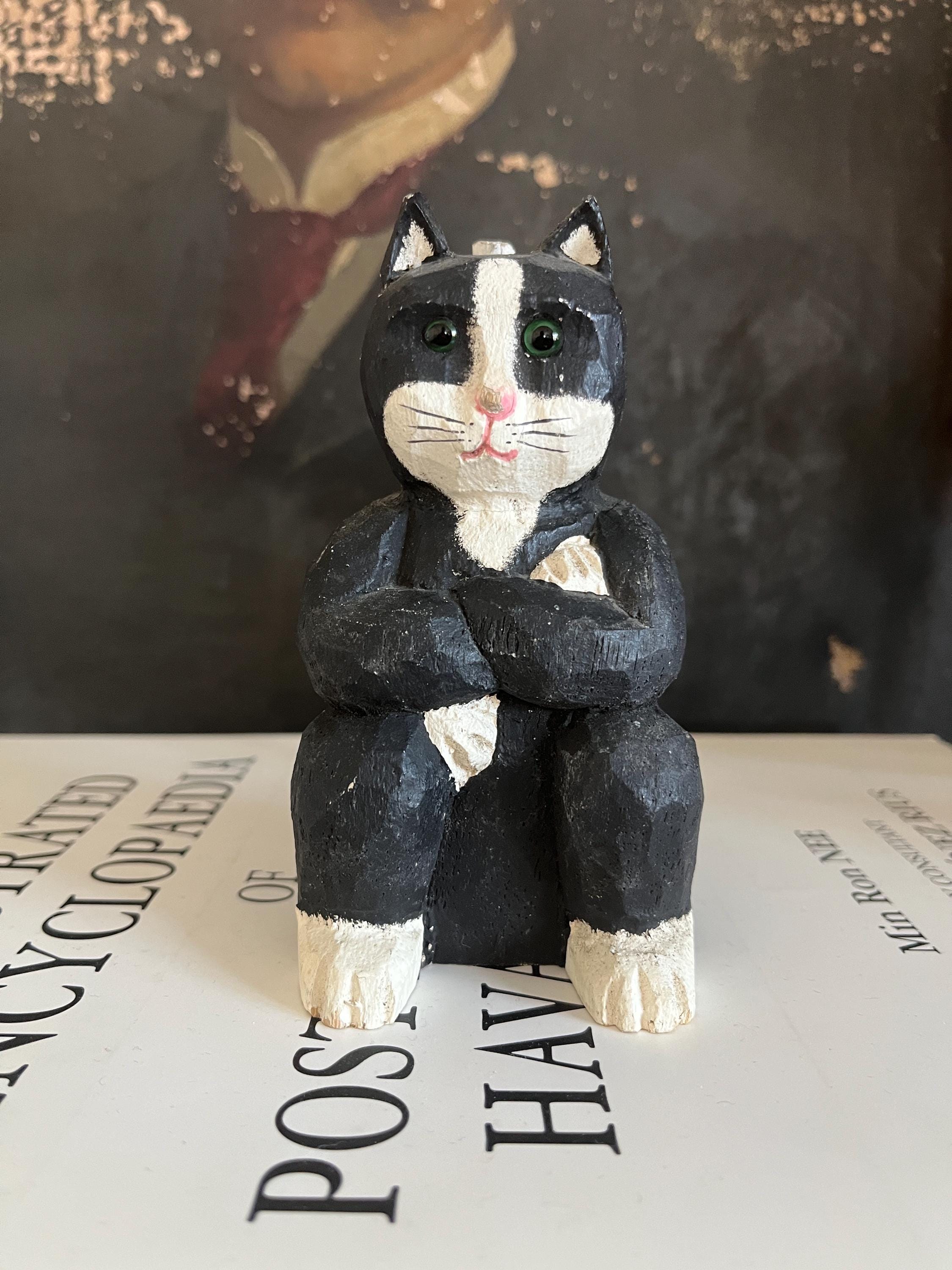 黒白猫のアンティーク置物4体セット James Haddonアメリカ木彫作家 黒白猫のアンティーク置物4体セット James Haddonアメリカ木彫作家