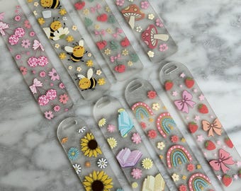 Acrylic Bookmark for Booklovers, cute, woodland, bows, books
