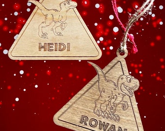 Personalized Dinosaur Christmas Ornament: Tyrannosaurus Rex or Velociraptor