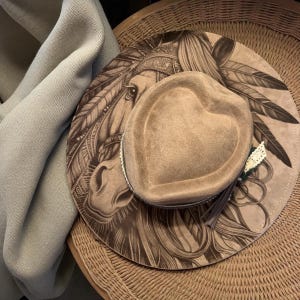 vegan suede rancher hat engraved horse design gift for horse lover
