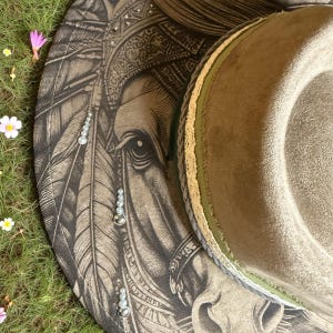 western boho hat with ribbon lace band and braided leather detail