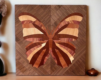 Marquetry Butterfly Wall Art.  Wooden Butterfly Wall Decor.  Large Wall Art.