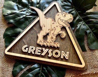 Personalized Dinosaur Warning Sign: Kids Room Decor