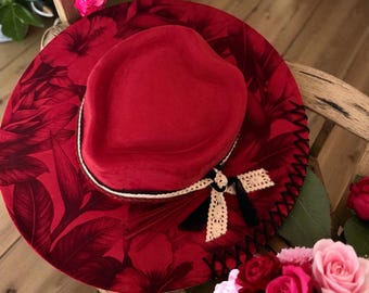 Tropical Floral Engraved Vegan Suede Rancher Hat – Boho Beach Style