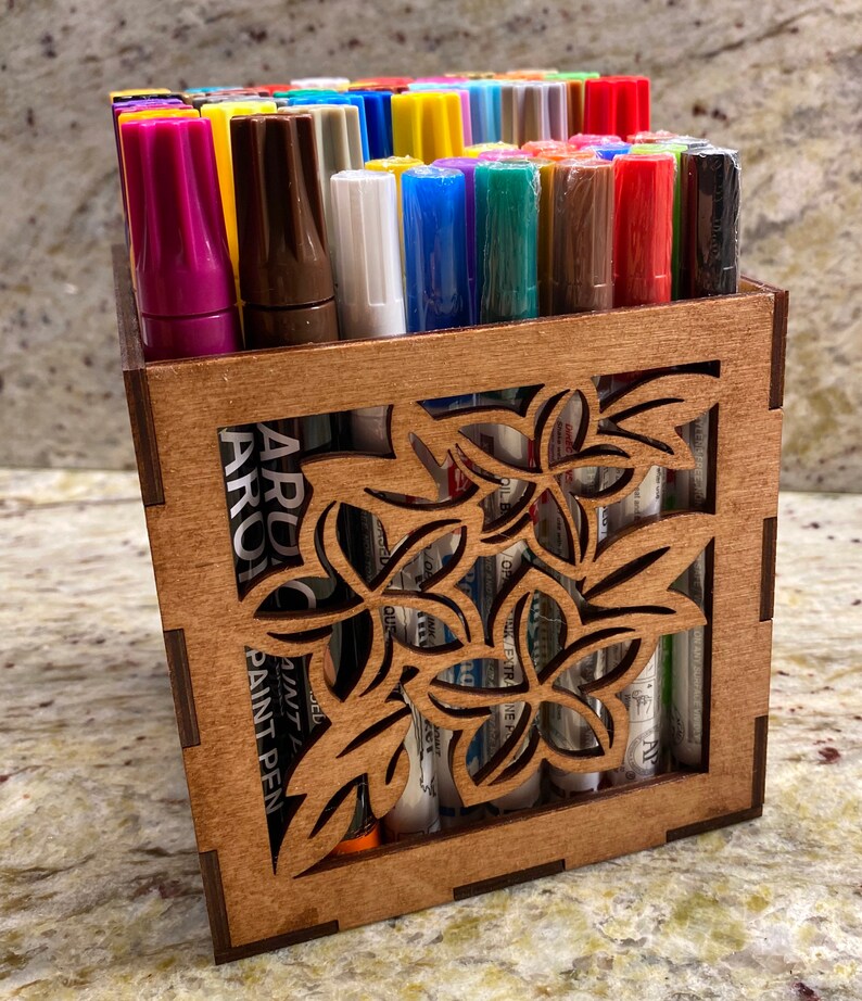 Custom Engraved Desk Caddy Wood Desk Organizer Floral Desk Etsy