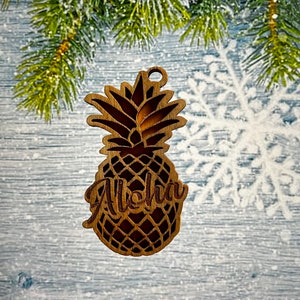Aloha pineapple Christmas ornament. Hawaii Theme Christmas Ornament.  Pineapple Christmas Ornament