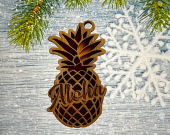 Aloha pineapple Christmas ornament. Hawaii Theme Christmas Ornament.  Pineapple Christmas Ornament