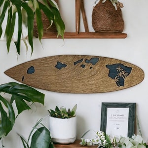 Hawaiian Island Wall Art. Hawaii Wall Art. Hawaiian Islands Surfboard.  Hawaii Surfboard.  Hawaiian Wall Decor.