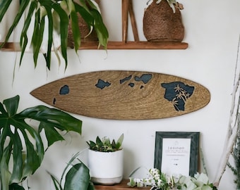 Hawaiian Island Wall Art. Hawaii Wall Art. Hawaiian Islands Surfboard.  Hawaii Surfboard.  Hawaiian Wall Decor.