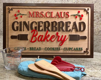 Mrs. Claus Gingerbread Bakery Wood Sign - Farmhouse Kitchen Decor