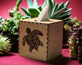 Personalized Sea Turtle Tissue Box Cover: Engraved Mandala Design