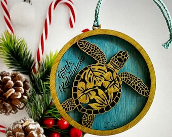 Sea Turtle Personalized Christmas Ornament. Turtle Ornament. Custom Christmas Tree Decor