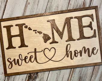 Hawaii Home Sweet Home Wall Sign.  Hawaii Wall Decor.  Hawaiian Islands Art.  Made in Hawaii