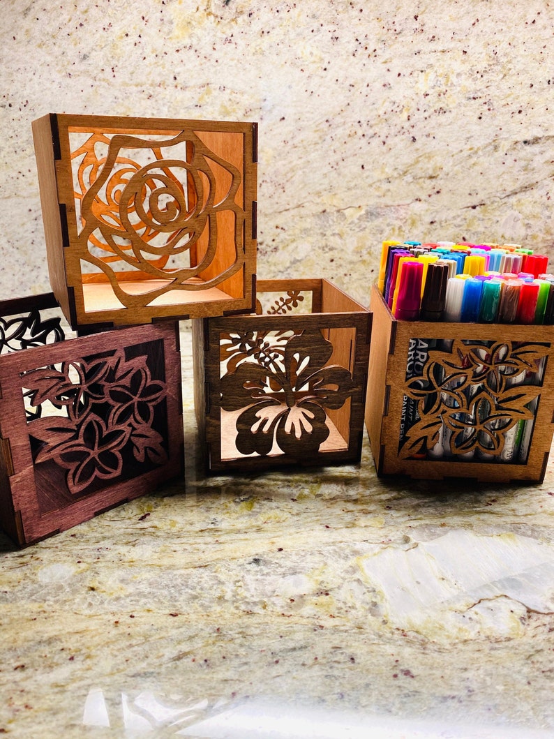 Custom Engraved Desk Caddy Wood Desk Organizer Floral Desk Etsy