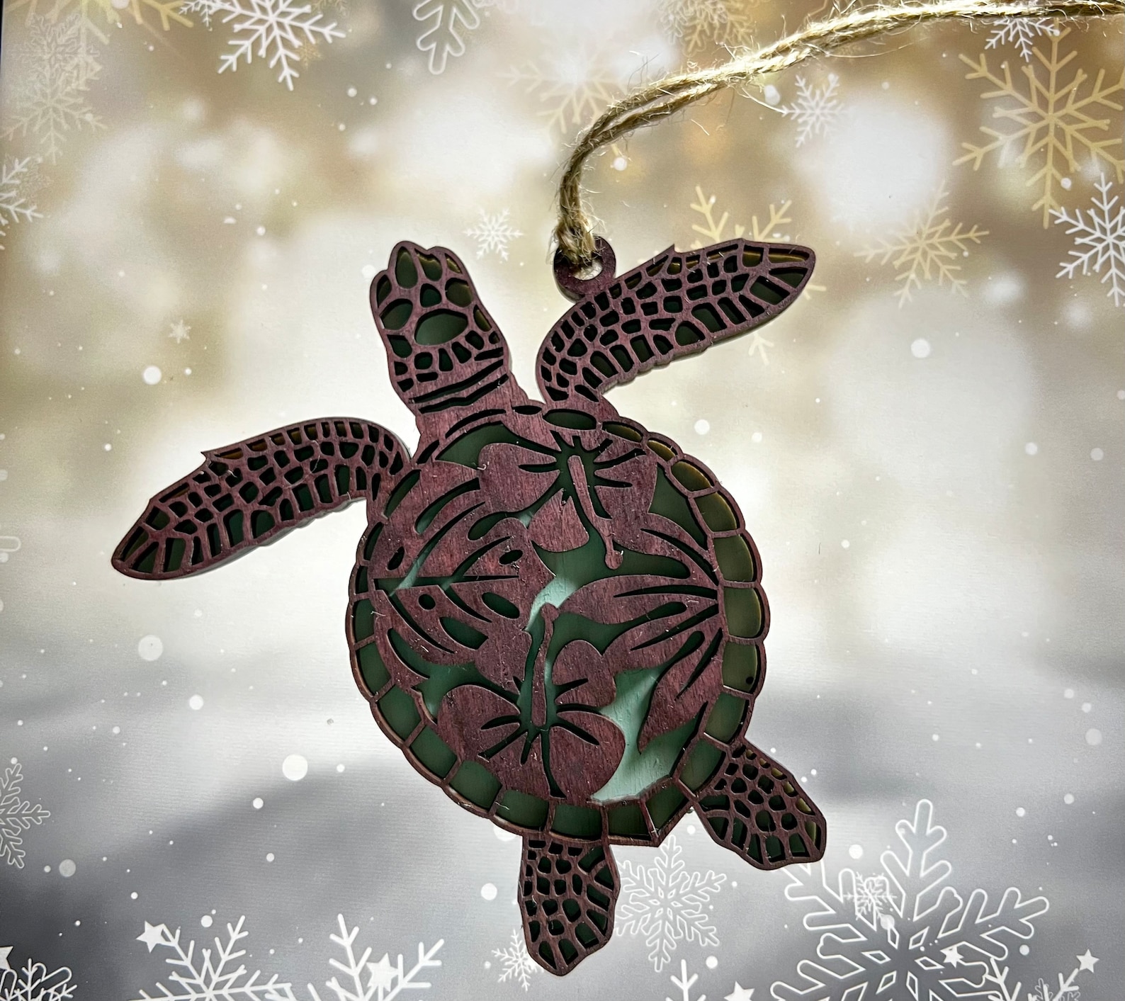 Sea Turtle Christmas Ornament. Floral Sea Turtle Ornament. Etsy